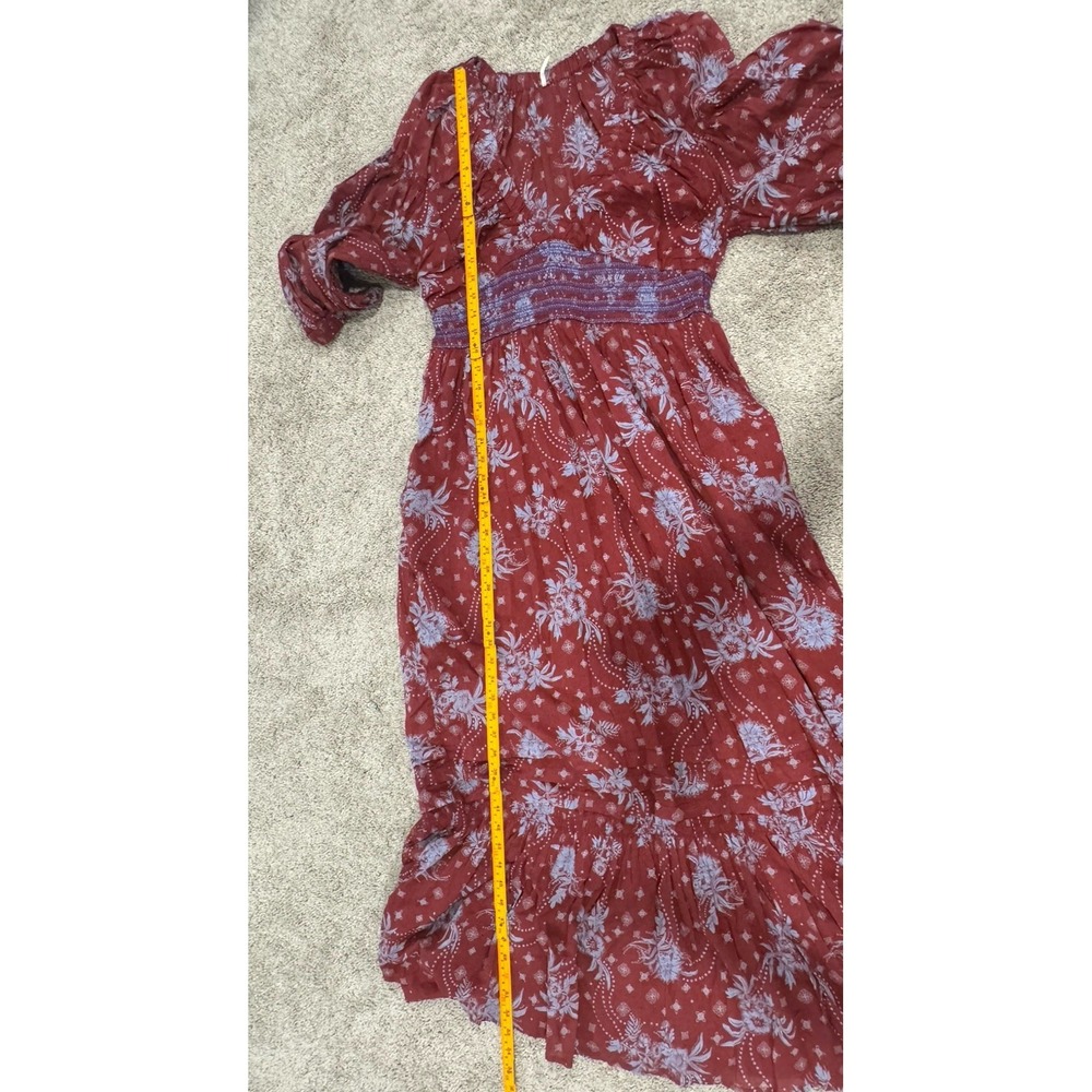 Free People Golden Hour Maxi Dress Lg Dark Wine Red Floral Boho Hippie V-neck - Picture 8 of 9